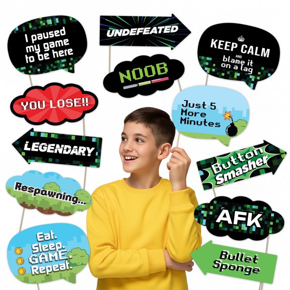 Video Game Party Photo Booth Props Set – Gamer-Themed Decorations for Birthdays & Tournaments (12 pcs)