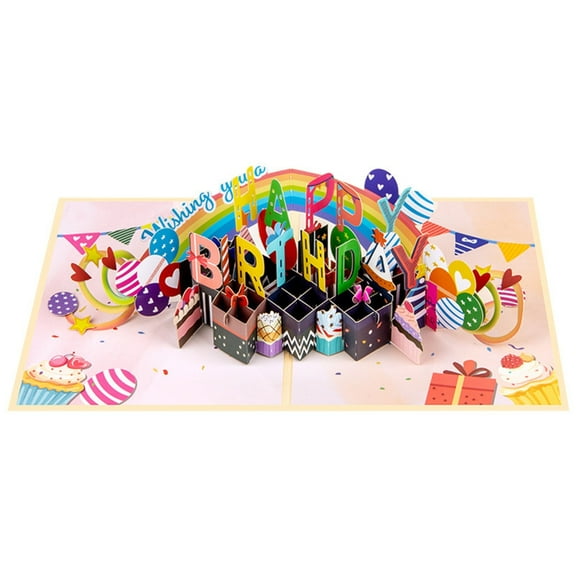 Aurgiarme 3D Popup Birthday Card with Colorful Rainbow Theme Design Party Invitation Greeting Card Birthday Celebration Supplies