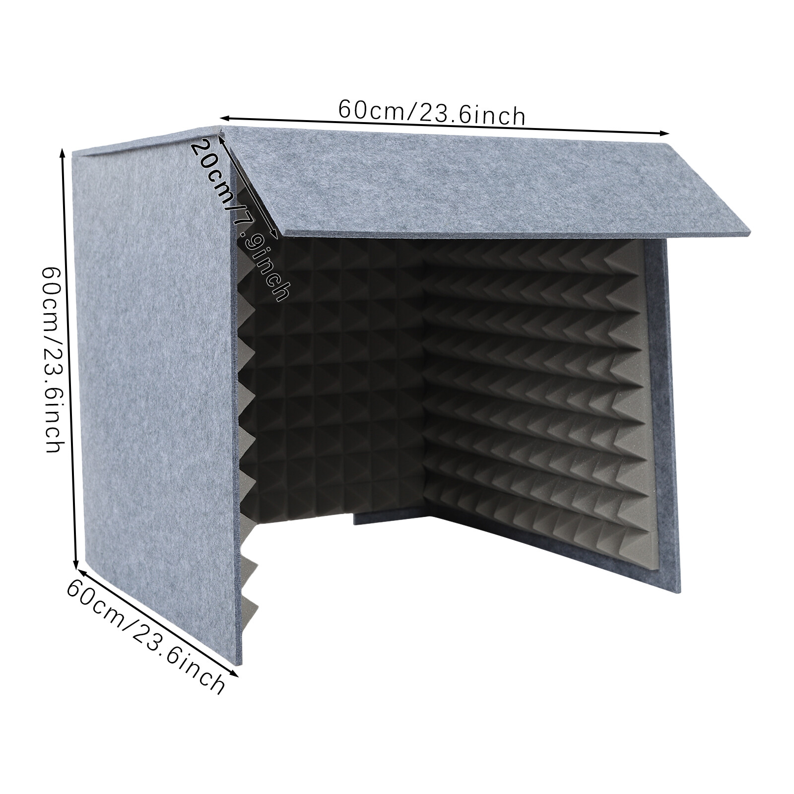 Audio Base, Vocal Recording Booth, Speaker Stands, 60x60cm Foldable Desktop Soundproof Booth, Dual Gray Absorption Panels, High Density Acoustic Foam, Environmentally Safe, Odorless
