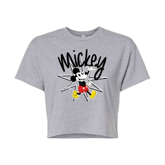 Mickey & Friends - Mickey Sketch - Juniors Cropped Cotton Blend T-Shirt