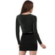 thumbnail image 5 of Disfraz de Navidad para mujer Tops con purpurina Twist Manga larga Recortada en la parte delantera Slim Fit Crop Top Negro XS, 5 of 6