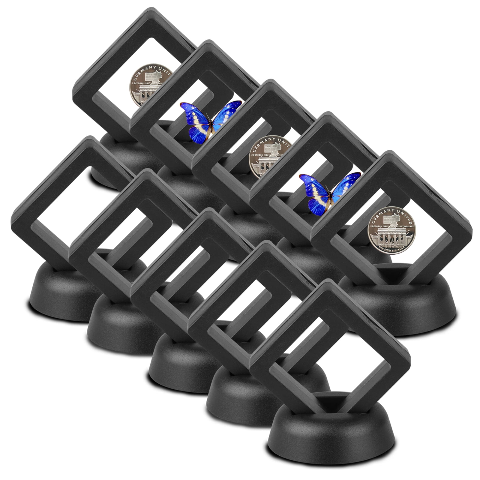 10Piece Set 3D Floating Display Case Black Diamond Shape Display Stand