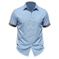 thumbnail image 5 of COSFO Blue Mens Button Down Shirt Casual Beach Short Sleeve Shirt Summer Collared Relaxed Fit Mens Shirts L, 5 of 9
