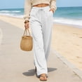 thumbnail image 6 of Pants for Women Drawstring Waist Casual Trousers Solid Color Long Pants with Pocket White XXXL, 6 of 9