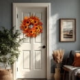 thumbnail image 4 of 20" Sunflower Fall Wreath with Maple Leaves & Berry, Autumn Artificial Wreath for Front Door Outside Thanksgiving Halloween Window Home Wall Farmhouse Holiday Outdoor Indoor Décor (Yellow), 4 of 7