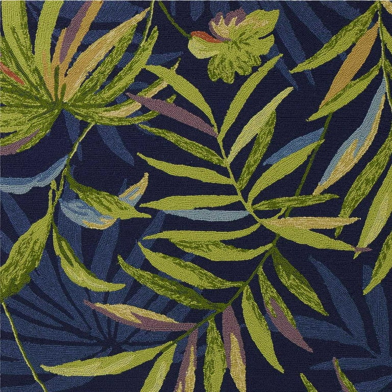 8' Ink Blue Hand Hooked Uv Treated Oversized Tropical Leaves Round Indoor Outdoor Area Rug 8' Ink Blue Hand Hooked Uv Treated Oversized Tropical Leaves Round Indoor Outdoor Area Rug