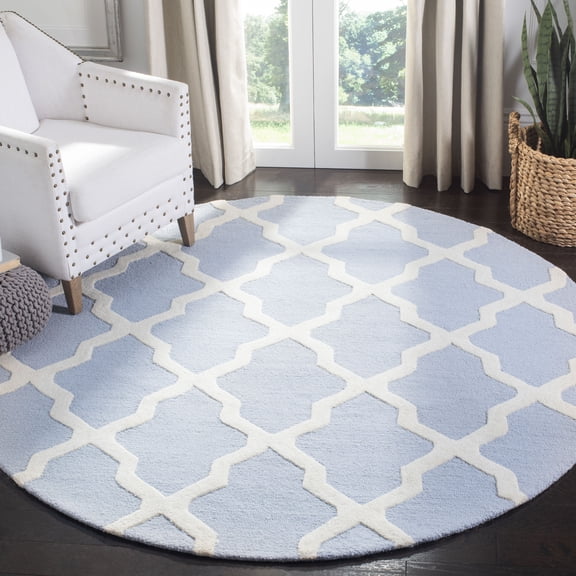 SAFAVIEH Cambridge Liam Geometric Wool Area Rug, Light Blue/Ivory, 6' x 6' Round