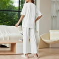 thumbnail image 4 of WTOBBY Women's Loose Fashion Solid Color Split Hem Round Neck Short Sleeve Top and Long Pants Two Piece Casual Summer Set for Women,White 2XL, 4 of 6