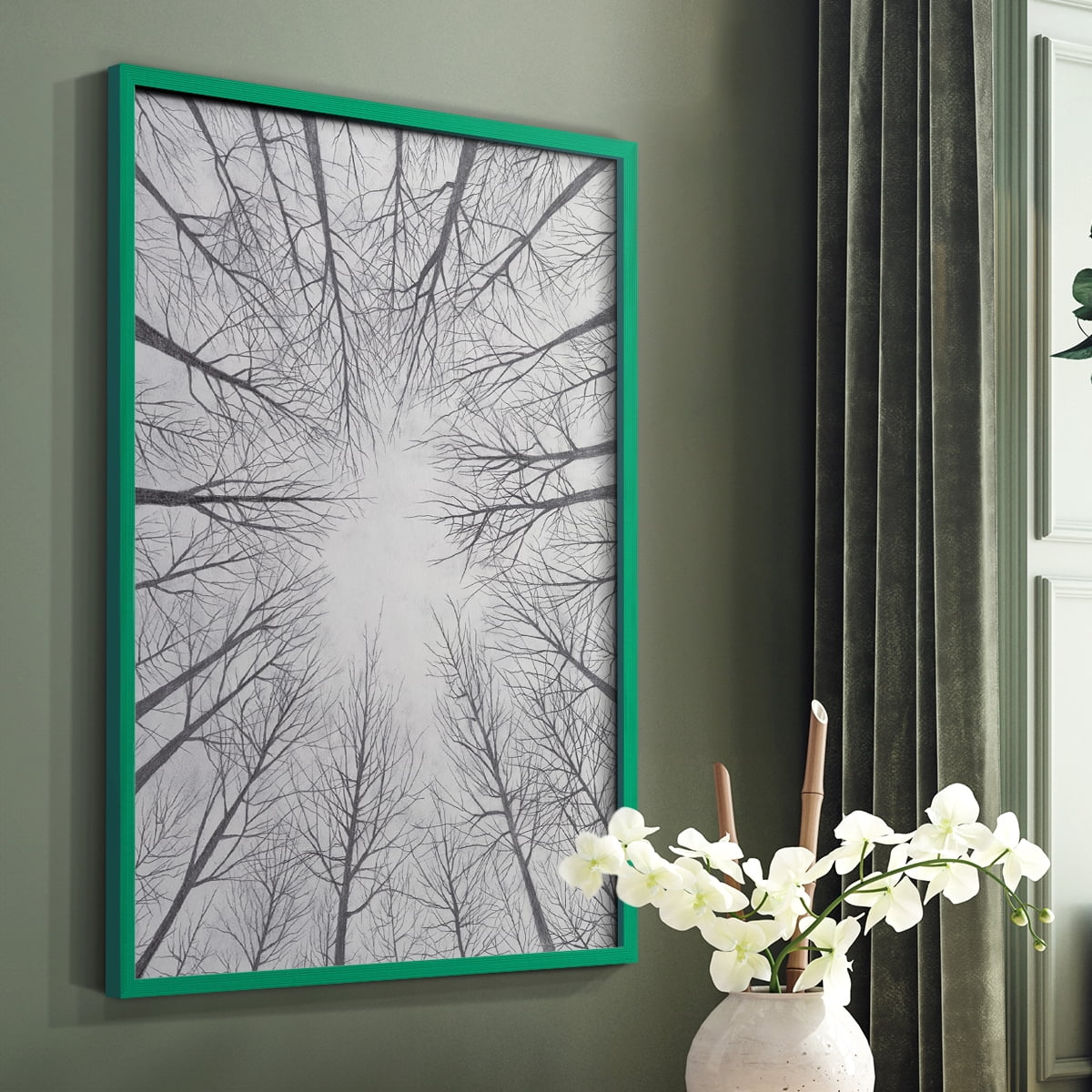 Deciduous Canopy II Framed Print in Green Solid Wood Framed Print No Nail Hanging