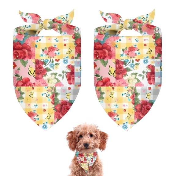 Dog Bandana 2 Pack,Pioneer Flower Floral Print Pattern Bandanas for Dogs,Cat Bandana,Small/ Large Dog Bandana 2 Size,Dog Bandanas