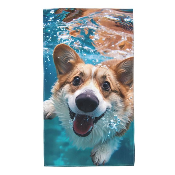 Balery Sea Swimming Corgi Toalla de Microfibra Premium con Estampado – 27.5x16 pulgadas, Alta Absorción, Suave y Aterciopelada, Secado Rápido