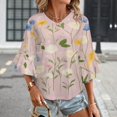 thumbnail image 3 of Pretty Pastel Flower Meadow Blooms Women's V-Neck Blouse With 3/4 Ruffled Bell Sleeves Casual Top Ladies Blouses, 3 of 7