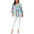 thumbnail image 2 of Agnes Orinda Women's Plus Size St. Patrick's Day Floral Blouses V Neck Ruffle 3/4 Sleeves Babydoll Peplum Tops 2X Pink Blue, 2 of 5