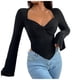 thumbnail image 1 of Top corto de manga larga y cuello cuadrado para mujer - Poliéster/spandex, delantero asimétrico, estampado para todas las estaciones, 1 of 8