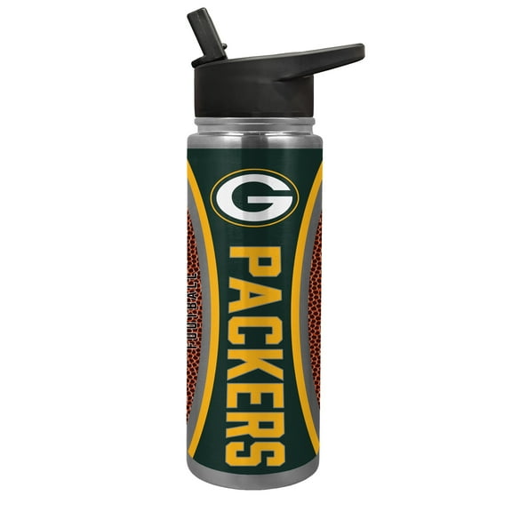Green Bay Packers 24 Ounce Vacuum Insulated Stainless Steel Waterbottle with Gameball Graphics