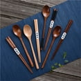 thumbnail image 6 of Wooden Eating Utensils Chopsticks With Spoon Sturdy Kitchen Tool Wood Grains Utensils For Family, 6 of 12