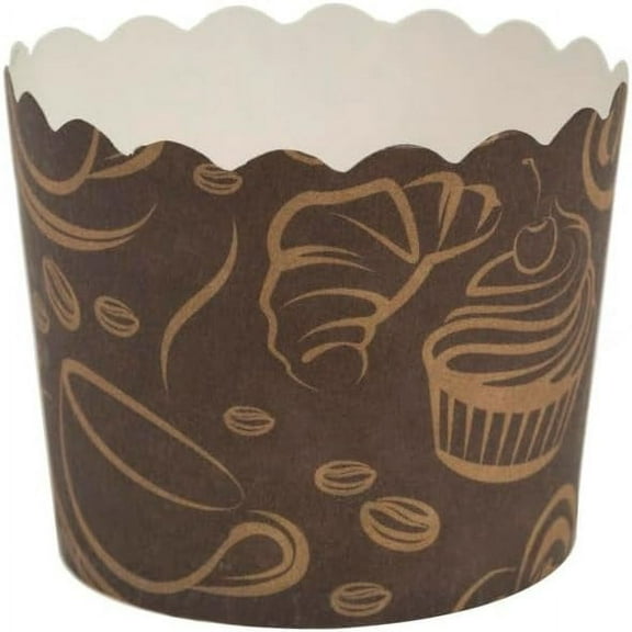 Large Baking Cups Scalloped Coffee Design – Grease-Resistant Disposable Cupcake and Muffin Liners for Weddings, Parties, and Special Occasions – Perfect for Baking, Serving Large Desserts (16)