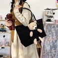 thumbnail image 3 of Bolso de mano para mujer, bolso de hombro de lona de gran tamaño para estudiante, bolso de mano cruzado con oso lindo, bolso de mano informal negro, 3 of 5