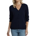 thumbnail image 3 of QUALFORT Women's 100% Cotton Lightweight Button-Front Cardigan Sweater, V-Neck Long Sleeve Knit,Navy XL, 3 of 8