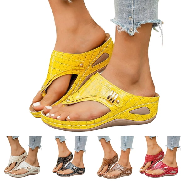 Dakaela Orthopedic Sandals for Women 2026 Summer Slip on Beach Flip Flops with Arch Support Comfortable Wide Width Platform Wedge Casual Slippers Size 6-10