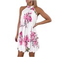 thumbnail image 2 of Floenr Sundresses for Women,Fashion Women Summer Halter Neck Sleeveless A Buckle Printing Sleeveless Pleated Dress Skirt, 2 of 9
