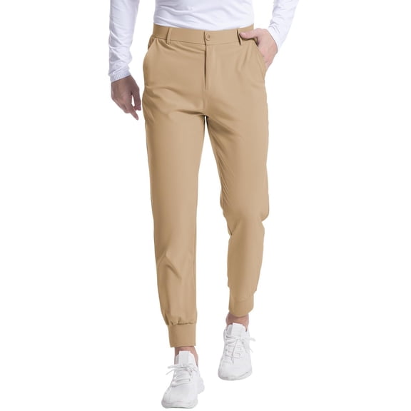 Uwinwear Men's Golf Joggers Pants Lightweight Stretchy Slim Fit Pants Casual Wear with Pockets for Golf Running Work Travel,Khaki,XL
