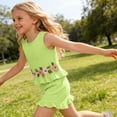 thumbnail image 4 of Amidoa Girls 2 Piece Outfits Summer Clothes Tank Top Sleeveless Solid Color Cute T-Shirt and Casual Shorts Kids Clothing Sets Green Size 8, 4 of 9