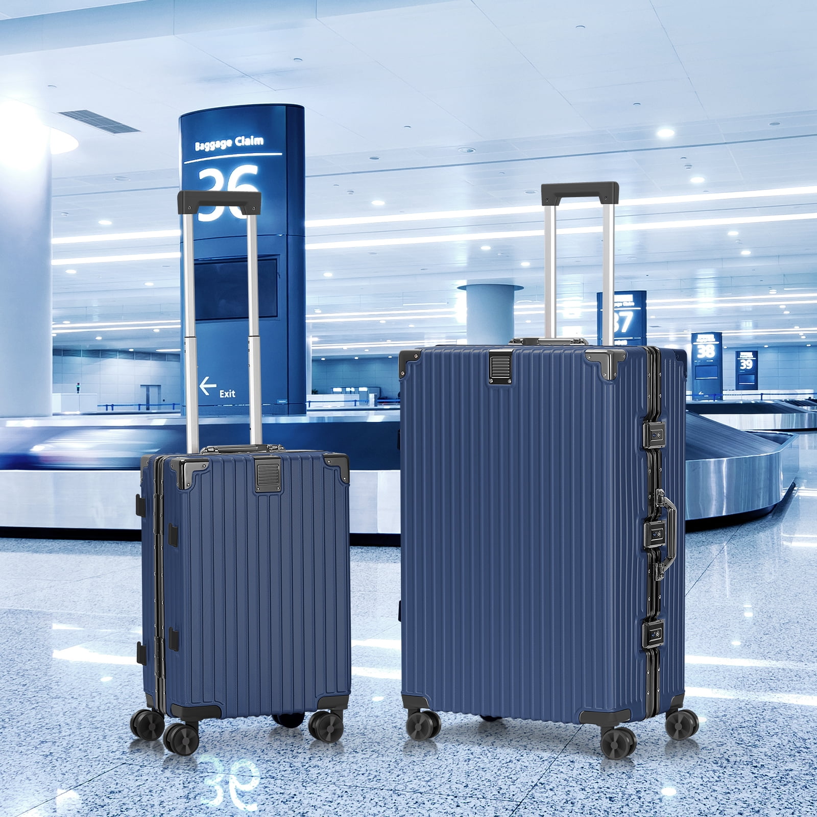 2-Piece Hardshell Luggage Set, 20& 28" Aluminum Frame Hardshell Spinner Luggage, Airline Approved Carry-On Luggage, TSA Lock, 360° Quiet Wheels, Large Suitcase for Travel
