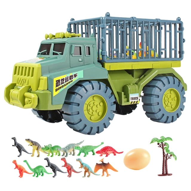 Camión de transporte de dinosaurios grande para niños, juguetes de transporte, camión transportador, vehículo de juguete, dinosaurio 12 piezas verdes