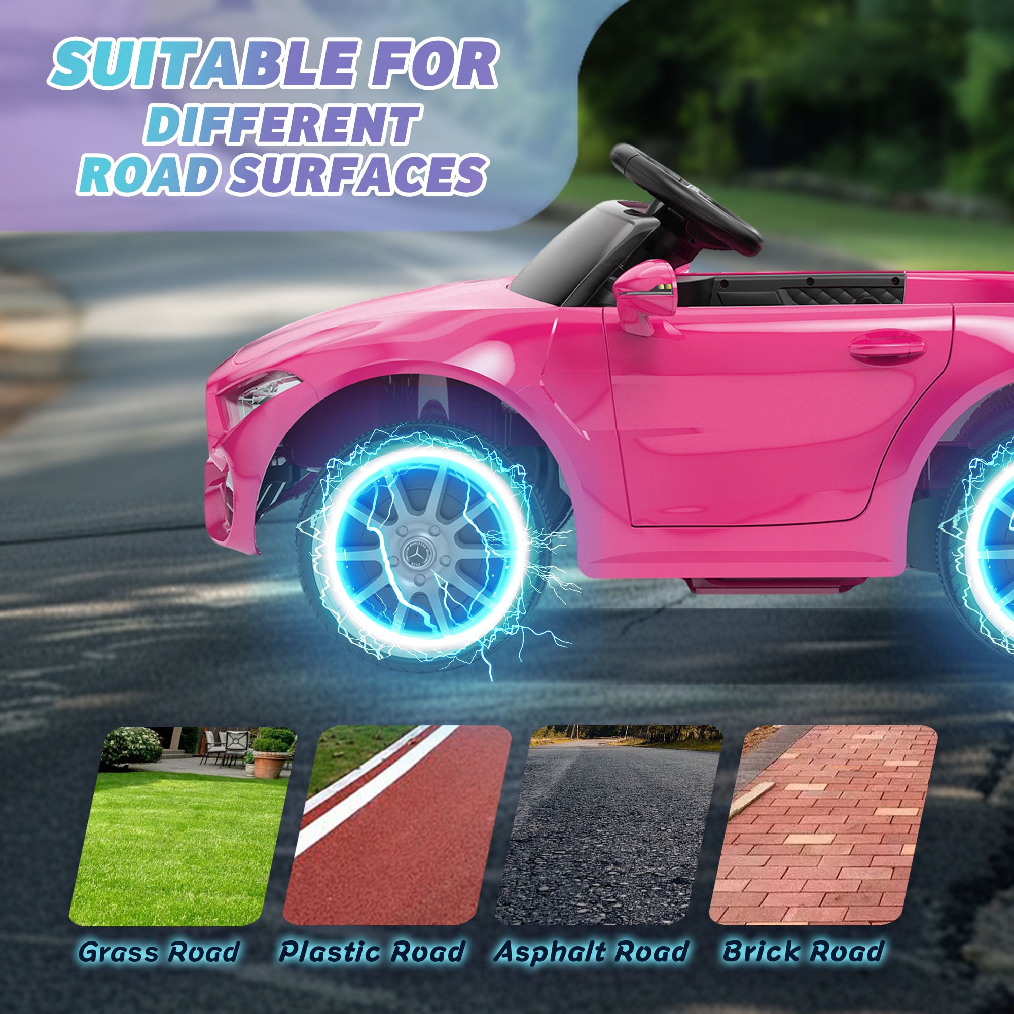Licensed Benz CLS 350 12V Electric Ride on Toys with Bluetooth Music, LED Lights, Spring Suspension, Power Car Wheels, Electric Car for Kids with Parent Remote Control (Pink)