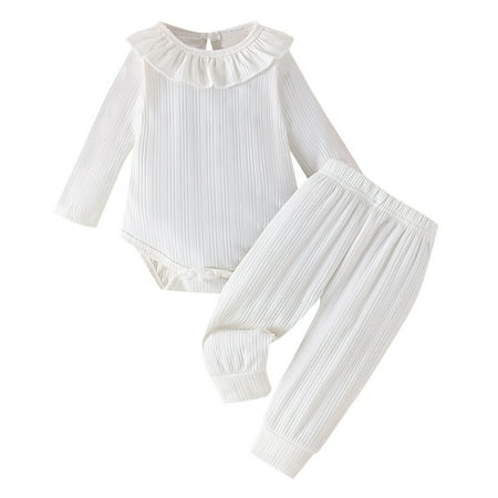 

VBARHMQRT Strawberry Outfit Baby Girl Red Baby Girls Ruffle Bodysuit Solid Long Sleeved Casual Plain Blouse Romper Kids 2Pcs Blouse and Pant Children Jumpsuit Baby Girl Outfits Newborn Months Fall