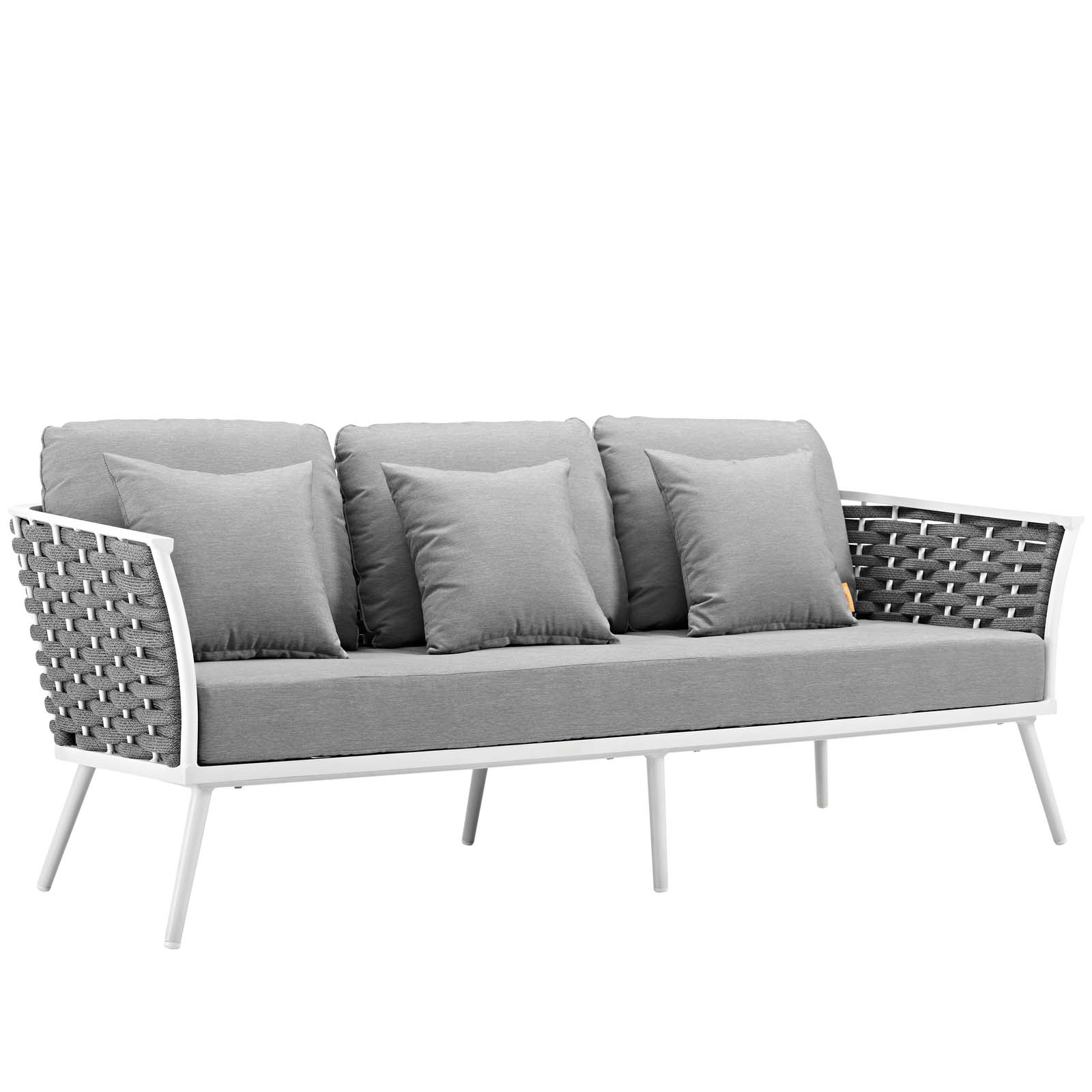 Modern Contemporary Urban Outdoor Patio Balcony Garden Furniture Lounge Chair, Sofa and Table Set, Fabric Aluminium, White Grey Gray - image 5 of 8
