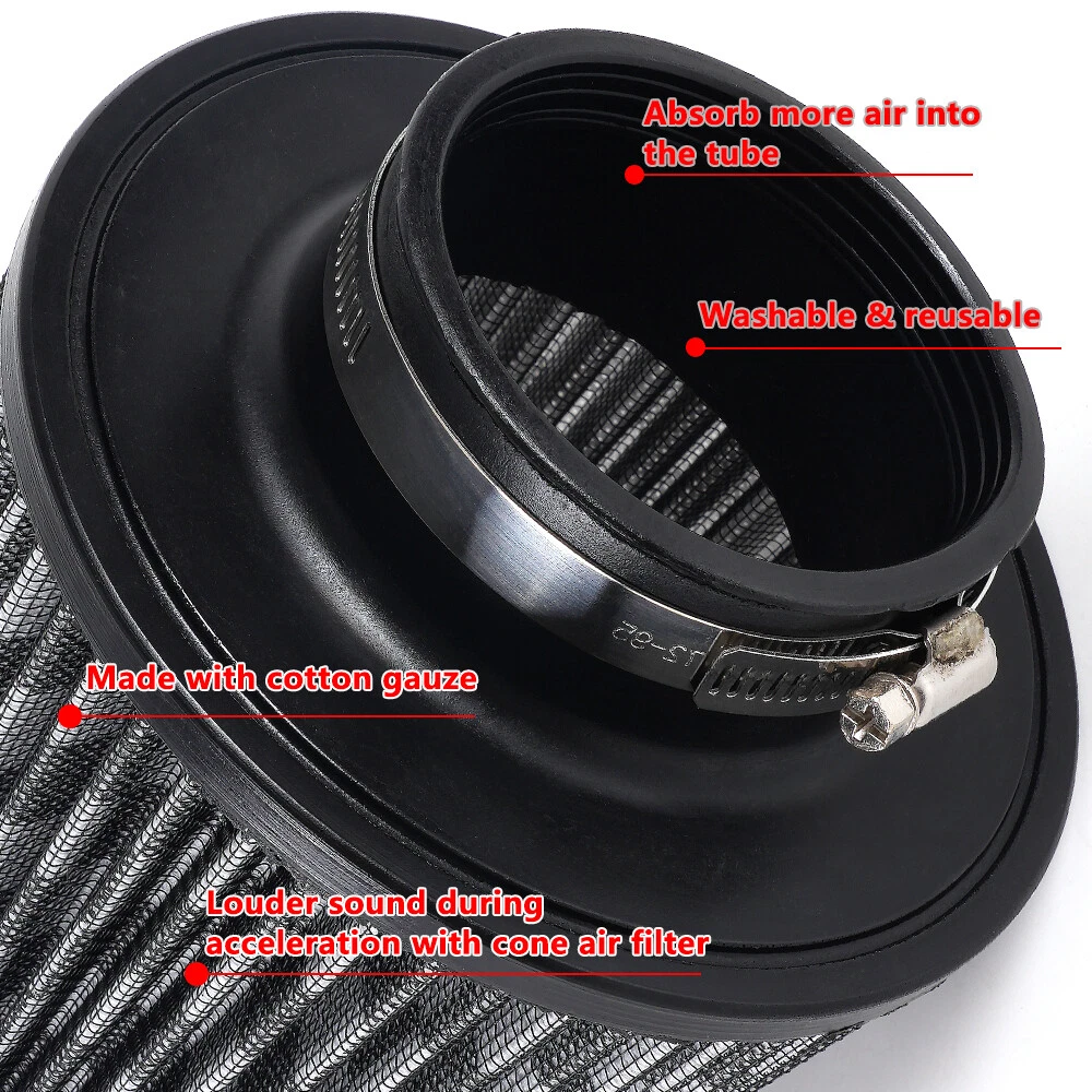 3" High Flow Inlet Cold Air Intake Cone Replacement 76mm Dry Air Filter