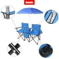 thumbnail image 2 of Double Camping Chair with Umbrella & Mini Table, Loveseat Beach Chair with Portable Bag & Cup Holders, Outdoor Chair Lawn Chair for Beach, Backyard, Fishing, Blue, 2 of 9