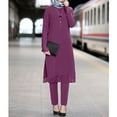 thumbnail image 2 of MSemis Womens Muslim Pure Color Robe Outfit Pullover Robe Elastic Waistband Casual Long Pants Suit Purple L, 2 of 4
