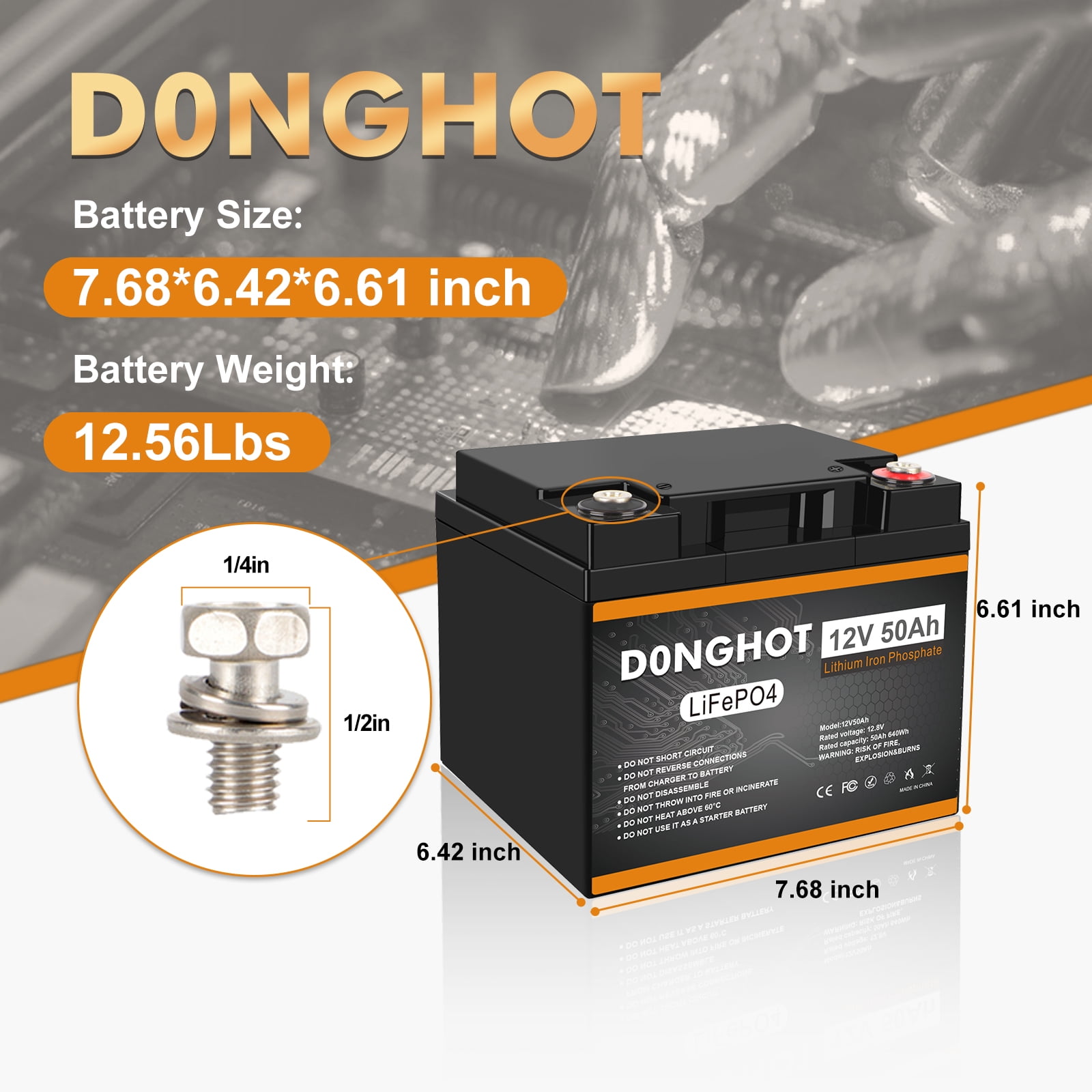 D0NGHOT 12V 50Ah LiFePO4 Lithium Ion Deep Cycle Marine Battery for Trolling Motor,Camping,Boat,Power Wheel Chair
