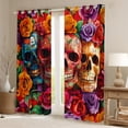 thumbnail image 2 of Feelyou Sugar Skull Black Out Curtains, Colorful Rose Flower Curtains Pack of 2 (42x63 Each), Tribal Rustic Western Bedroom Curtains, Window Curtains Room Decor, 2 of 5