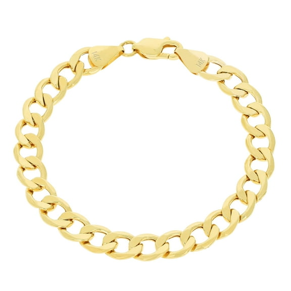 Nuragold 14k Real Yellow Gold Cuban Curb Link 7.5mm Chain Bracelet (7"-9") Italian Jewelry for Men & Women