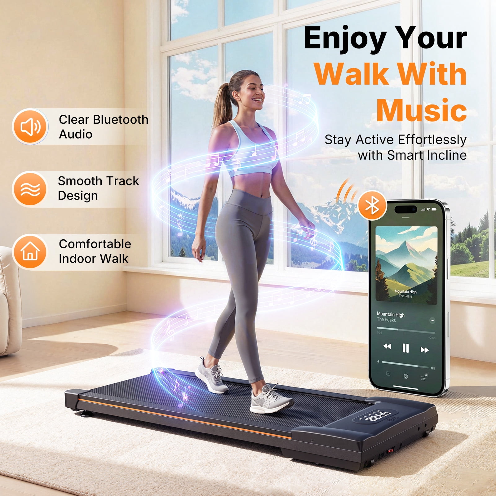 MERACH W50 Lite Walking Pad with 10% Auto Incline, 350lb Under Desk Treadmill with Bluetooth Speaker
