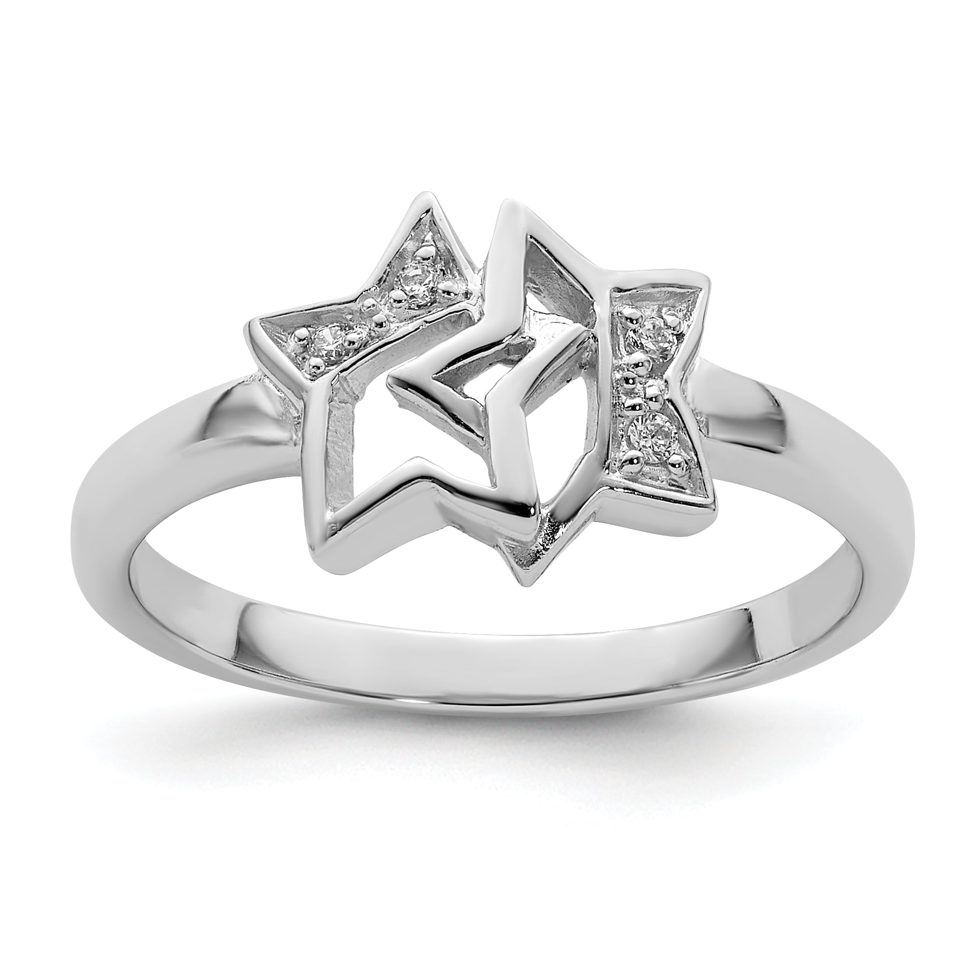 925 Sterling Silver White Clear CZ Star of David Ring Band 