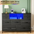 thumbnail image 5 of Laintene Dresser for Bedroom, 9 Fabric Chest of Drawers with LED Lights Power Outlets, Black 50" TV Stand Storage Dresser for Living Room, Entryway, 5 of 7