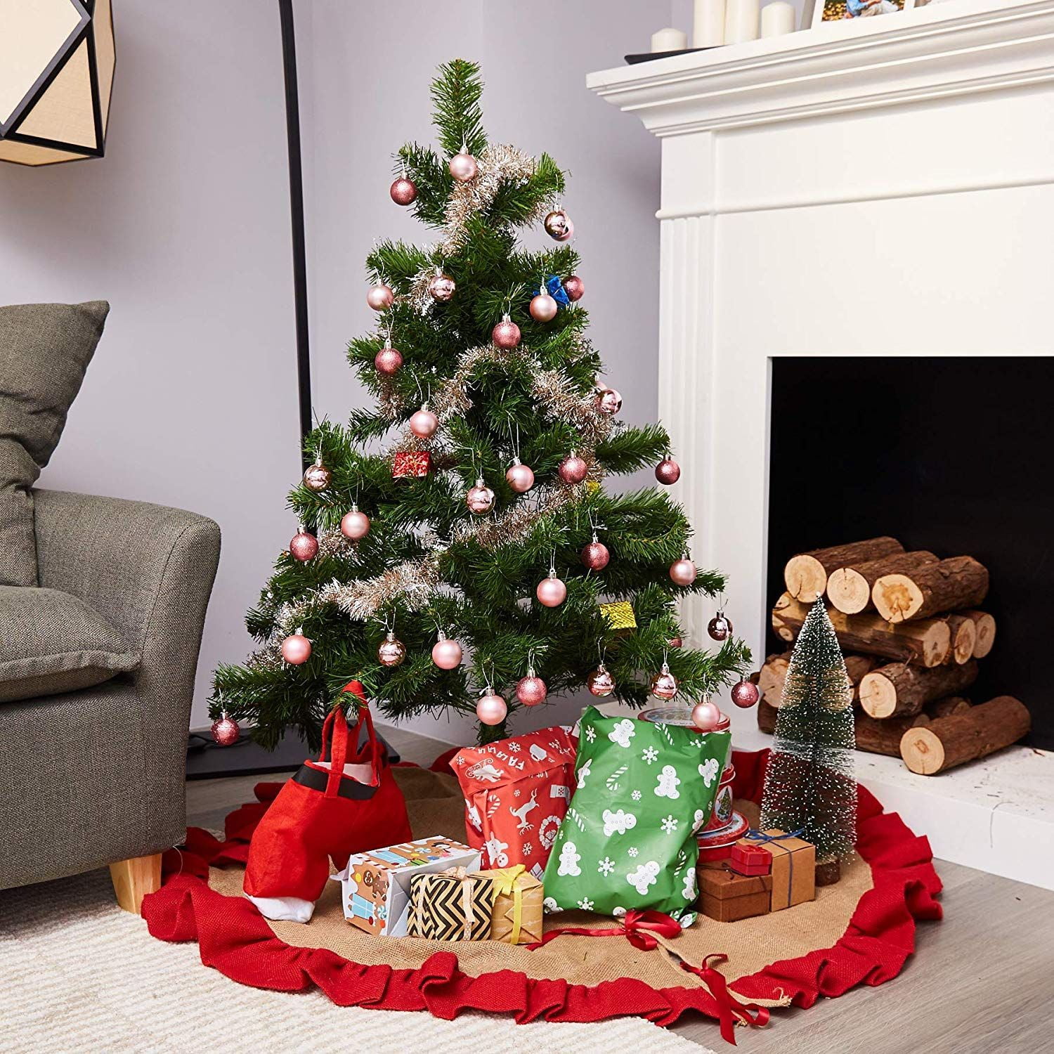 Hanging Plastic Bauble Holiday Decor Pink Shatterproof Small Christmas Balls Decoration Assorted 3-Finish Shiny 1.5 Inches Glitter Matte Juvale 48-Pack Mini Christmas Tree Ornaments