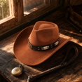 thumbnail image 6 of Qwertyu Cowboy Hat for Men Women Classic Cowgirl Hat Wide Brim Western Women Mens Cowboy Hats Cowgirl Hats Gifts Brown, 6 of 6