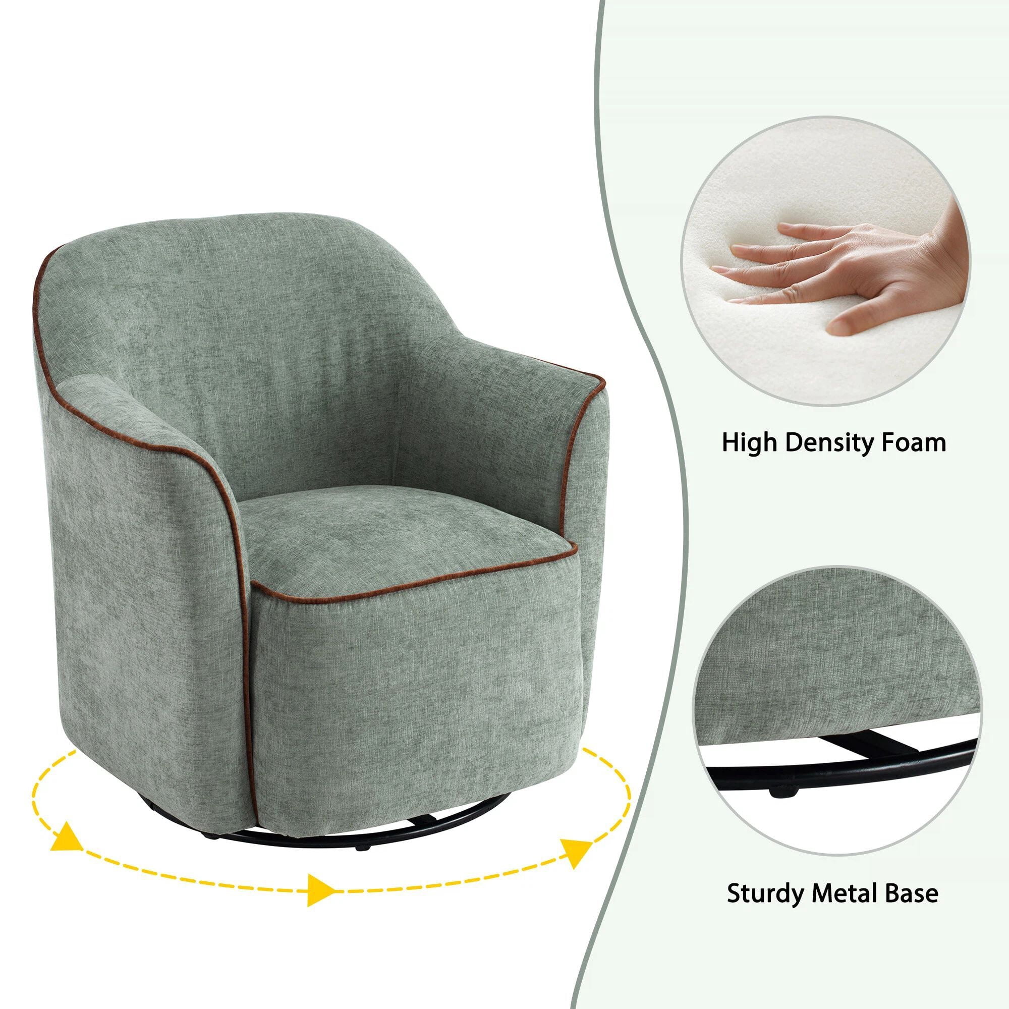 Euroco 360° Swivel Accent Chair, Chenille Upholstered Barrel Chair with Flared Arms, Modern Reading Armchair for Living Room, Bedroom and Office,Green