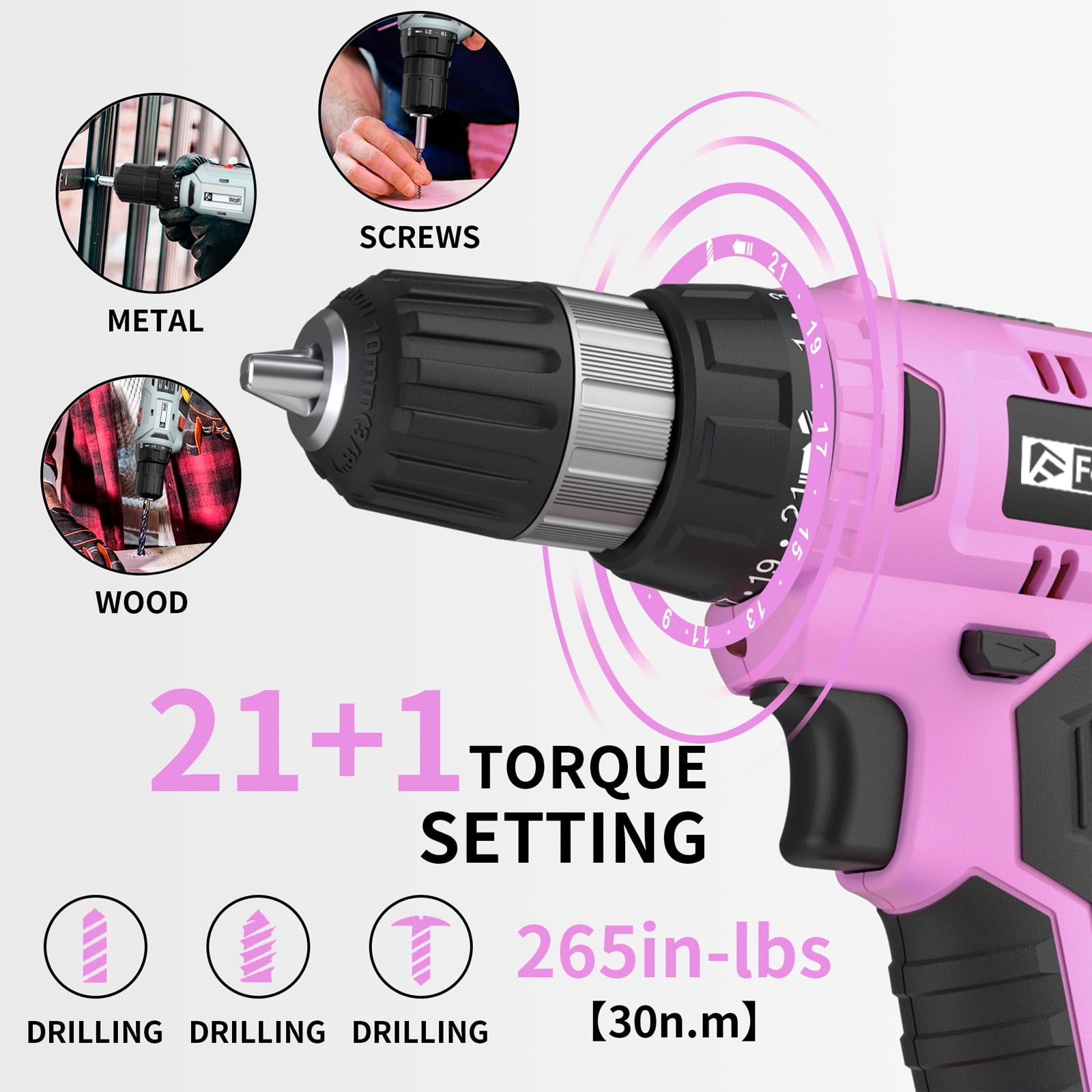 20V Cordless Drill Set with Lithium-Ion Battery and Charger, Electric Power Drill/Driver Kit, 3/8" Keyless Chuck, 22 Torque Settings, Includes 60pcs Drill Bits and Sockets for Home DIY Projects