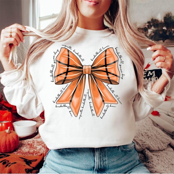 Basketball Shirt, Coquette Basketball Sweatshirt, Basketball Bow Shirt, Basketball Mom Shirt, Game Day Shirt, Fall Basketball Shirt All Size S-5Xl