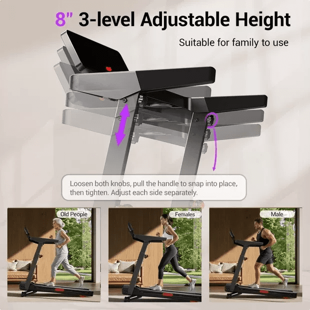 SONITU 16% Auto Incline Treadmill, Foldable with 3-Level Console, Quiet 3.5 HP Motor, 400 lbs Weight Capacity