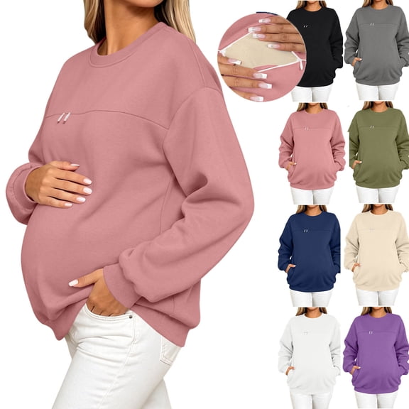 LIaqionyy Women's Maternity Sweatshirt Nursing Breastfeeding Crew Neck Long Sleeve Pullover Tops Fall Winter Clothes
