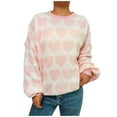 thumbnail image 2 of EchfiProm Womens Sweaters Pink Holiday Pullover Valentine Crewneck Long Sleeve Office Heart Print Tops for Adults, 2 of 9