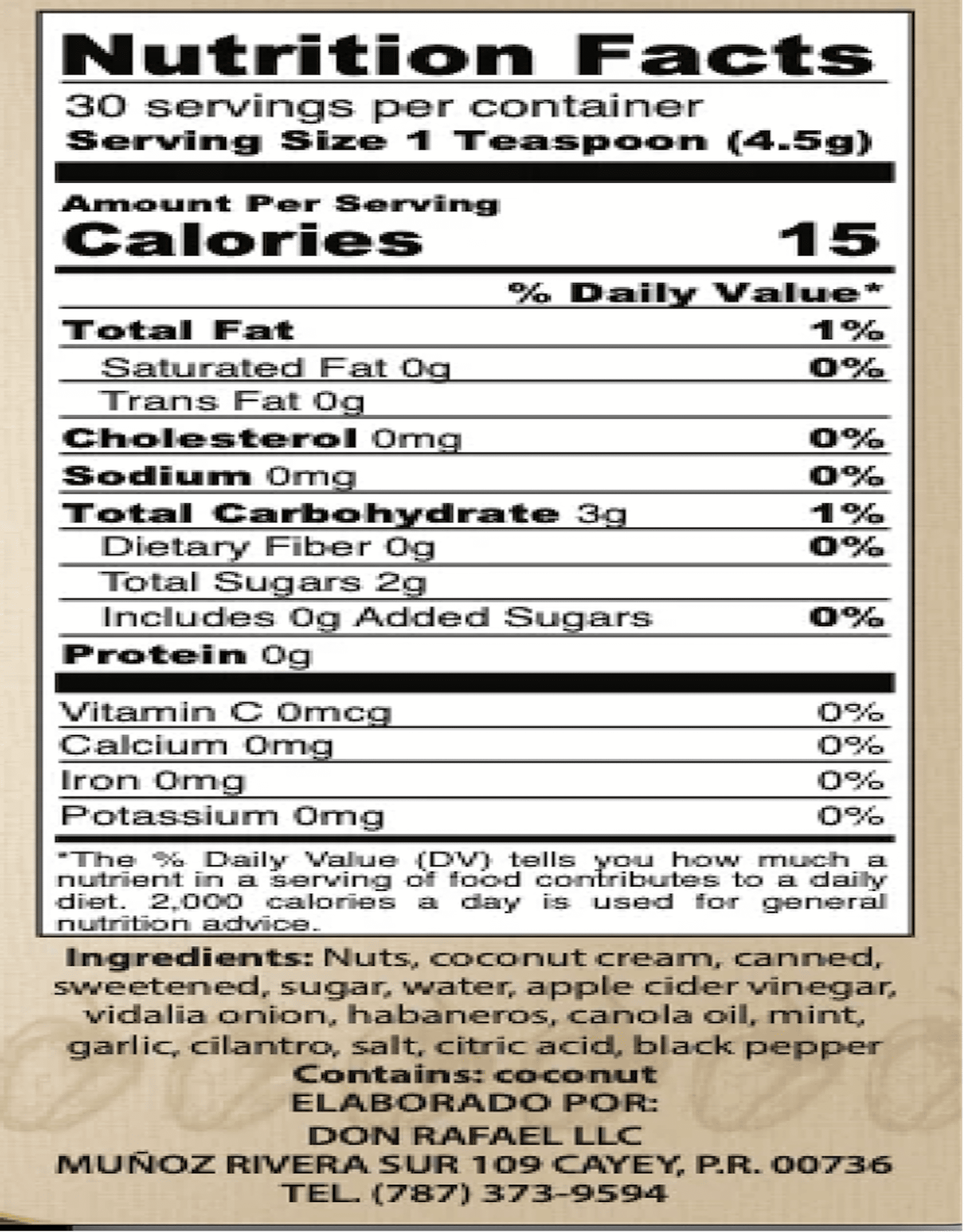 Don Rafael Artisan Coconut and Spices, 5 oz, Hot Sauce, Glass Bottle, No Allergen